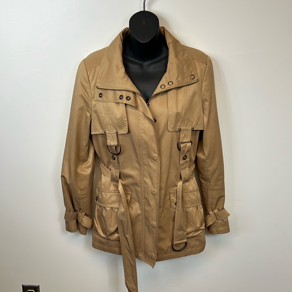Le Lis Blanc Women's Tan Fall Utility Jacket Belted Waist for Size G / M